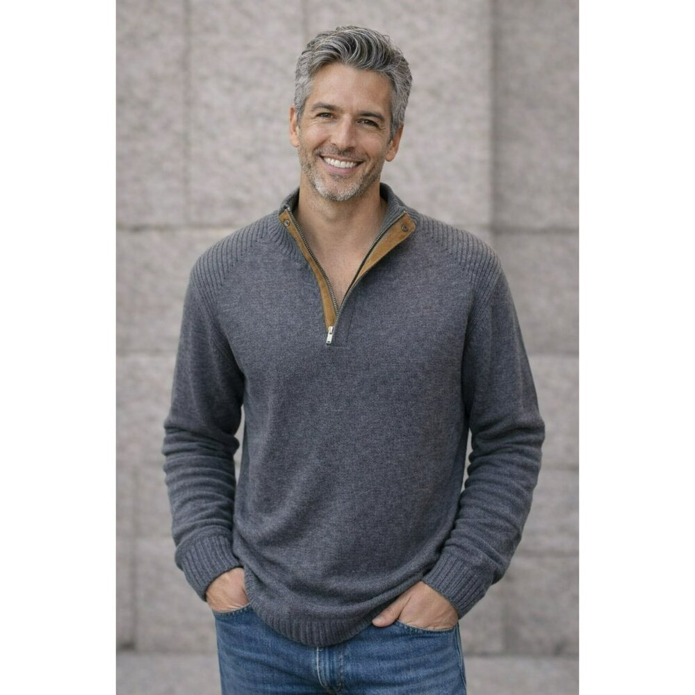 Neve Merino Wool Half-Zip Pullover Sweater Mens Large Gray